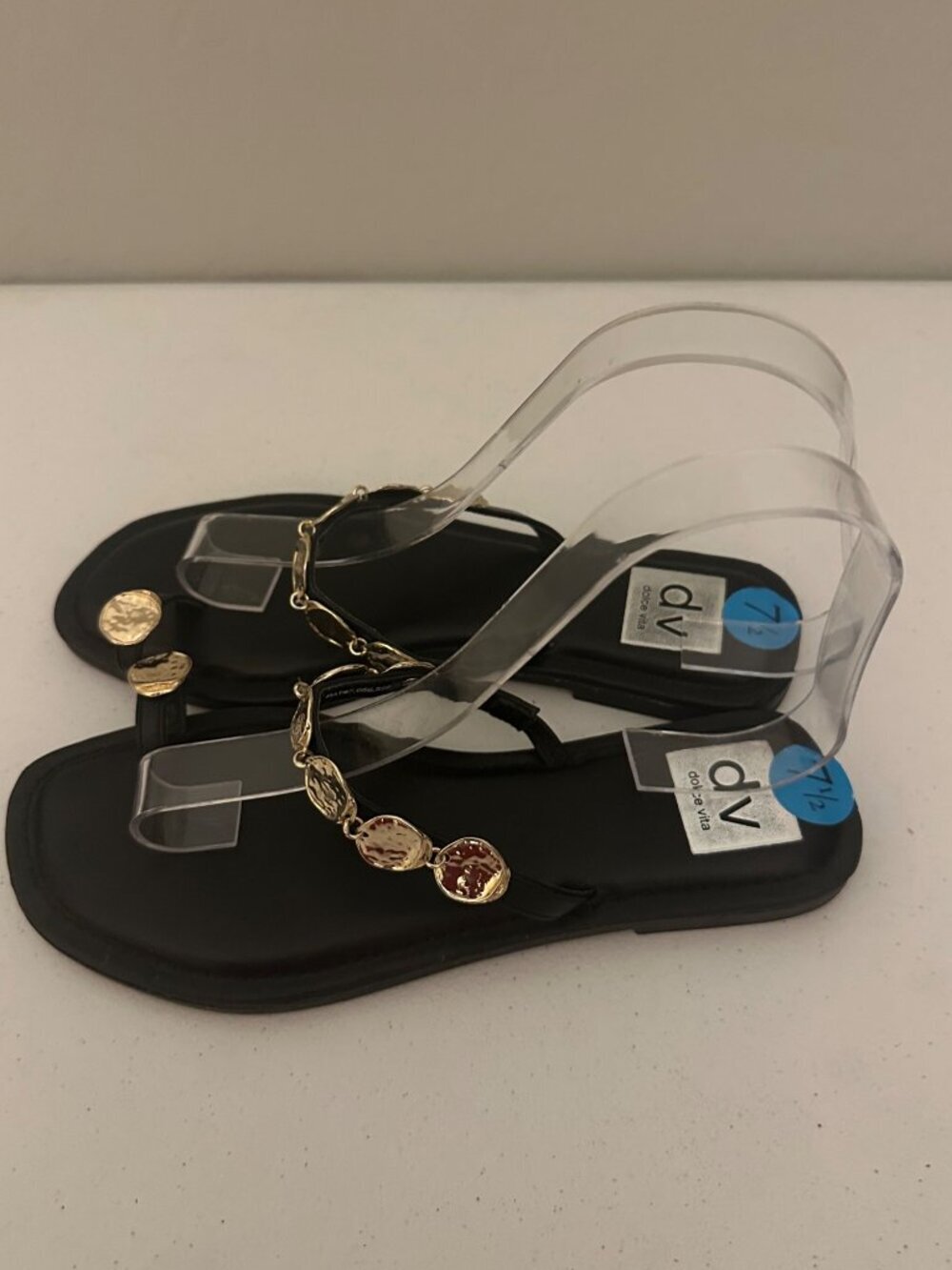 DV Dolce Vita flat sandals feature gold coin embellishments toe-ring design 7.5 - Picture 4 of 6